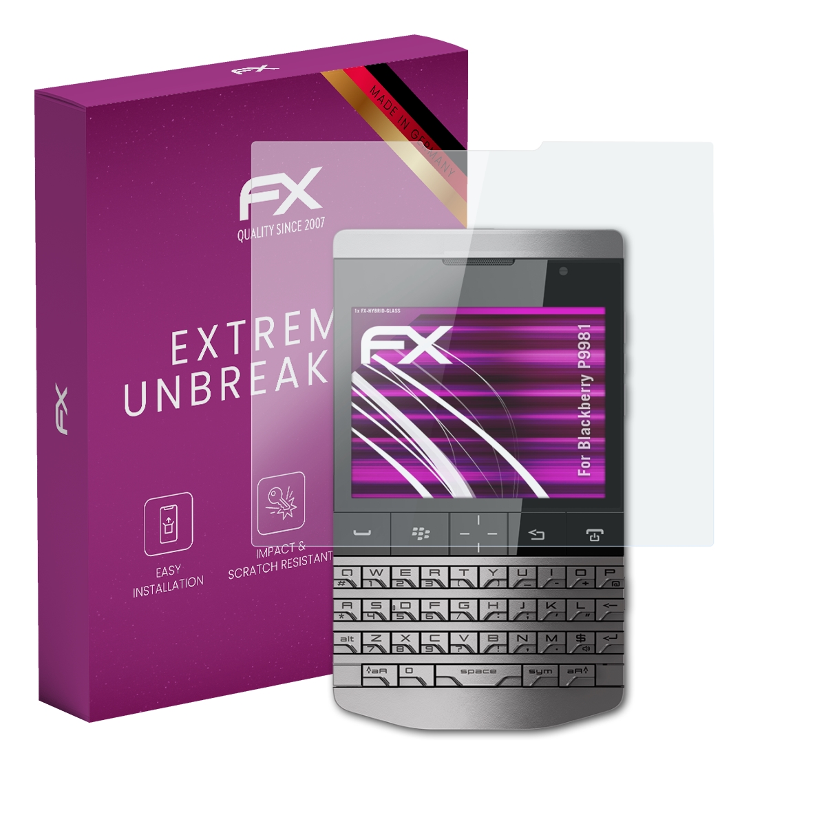 atFoliX Glass Protector for Blackberry P9981 9H Hybrid-Glass - Picture 1 of 8